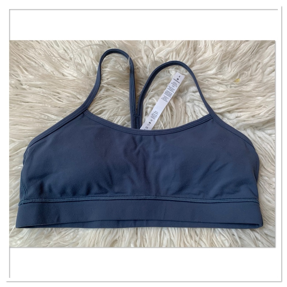Lululemon Flow Y Bra IV Blue Mesh Back Detail Padded Cup W2191S Size 8